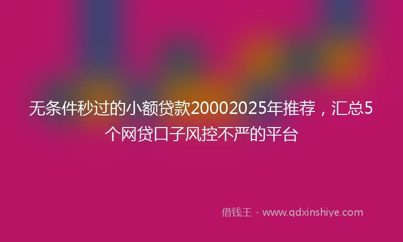 无条件秒过的小额贷款20002025年推荐，汇总5个网贷口子风控不严的平台