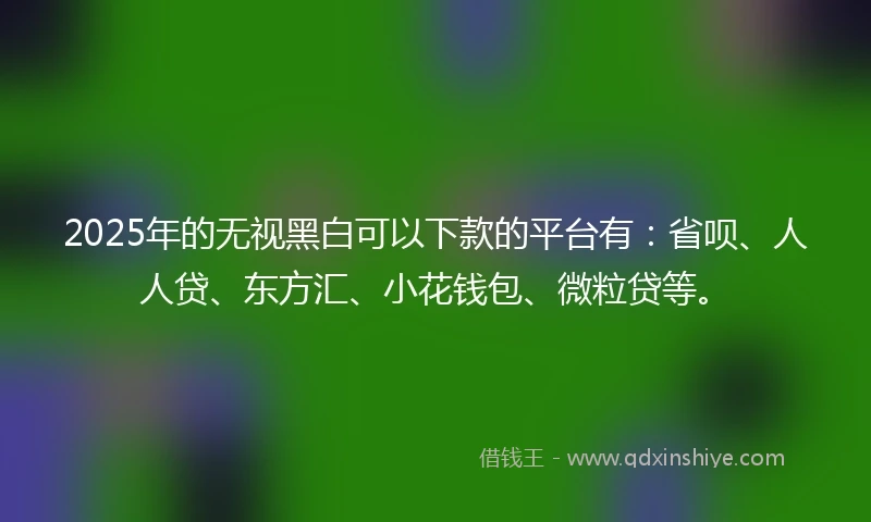 2025年的无视黑白可以下款的平台有:省呗、人人贷、东方汇、小花钱包、微粒贷等。