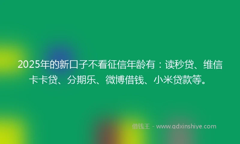 2025年的新口子不看征信年龄有：读秒贷、维信卡卡贷、分期乐、微博借钱、小米贷款等。
