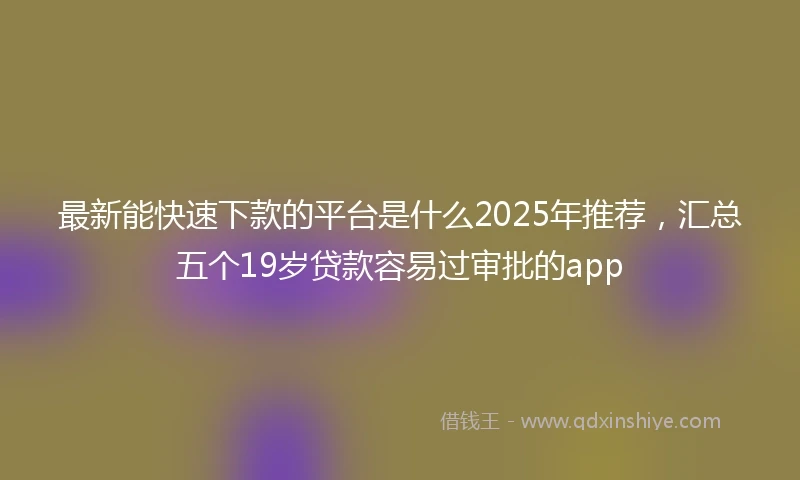 最新能快速下款的平台是什么2025年推荐，汇总五个19岁贷款容易过审批的app