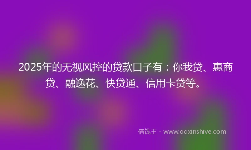 2025年的无视风控的贷款口子有:你我贷、惠商贷、融逸花、快贷通、信用卡贷等。