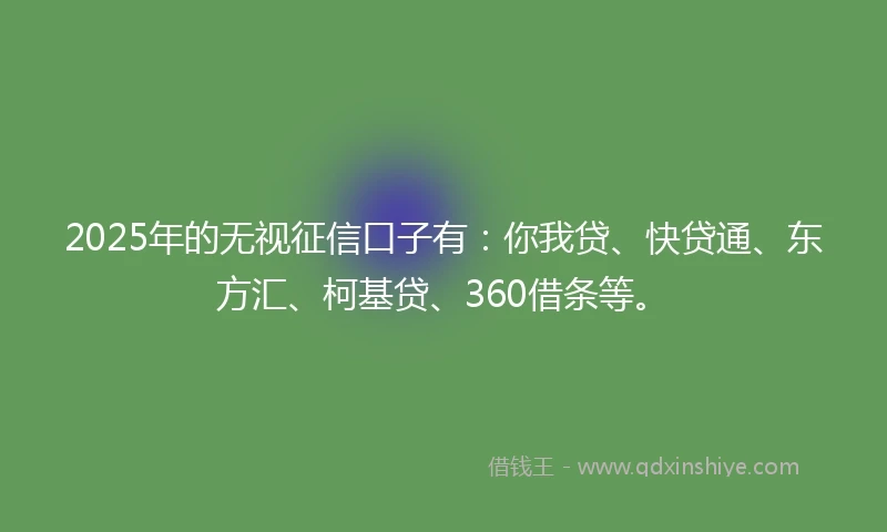 2025年的无视征信口子有：你我贷、快贷通、东方汇、柯基贷、360借条等。