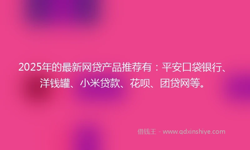2025年的最新网贷产品推荐有：平安口袋银行、洋钱罐、小米贷款、花呗、团贷网等。