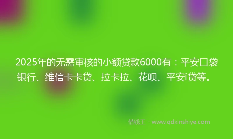2025年的无需审核的小额贷款6000有：平安口袋银行、维信卡卡贷、拉卡拉、花呗、平安i贷等。