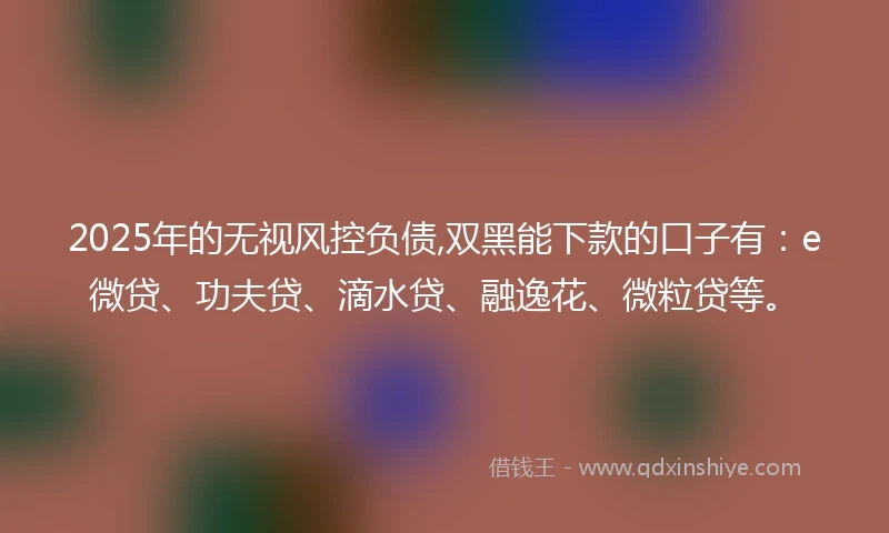 2025年的无视风控负债,双黑能下款的口子有:e微贷、功夫贷、滴水贷、融逸花、微粒贷等。