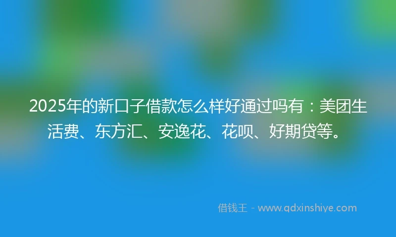 2025年的新口子借款怎么样好通过吗有：美团生活费、东方汇、安逸花、花呗、好期贷等。