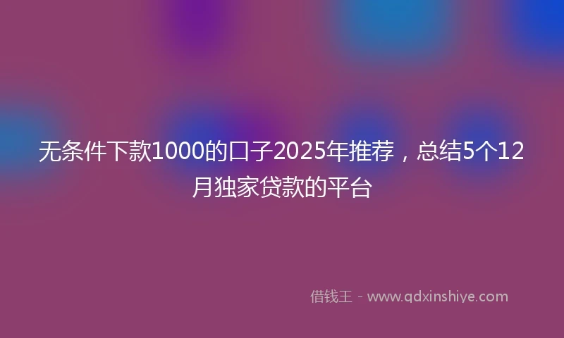 无条件下款1000的口子2025年推荐，总结5个12月独家贷款的平台