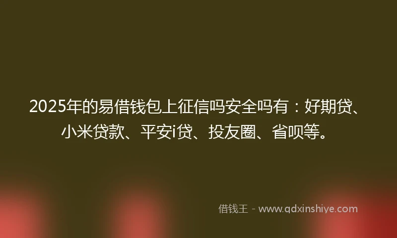 2025年的易借钱包上征信吗安全吗有：好期贷、小米贷款、平安i贷、投友圈、省呗等。