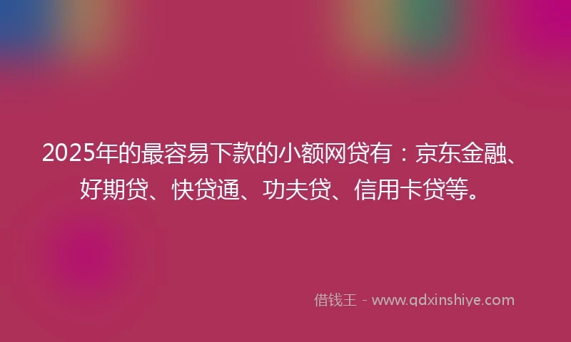 2025年的最容易下款的小额网贷有：京东金融、好期贷、快贷通、功夫贷、信用卡贷等。