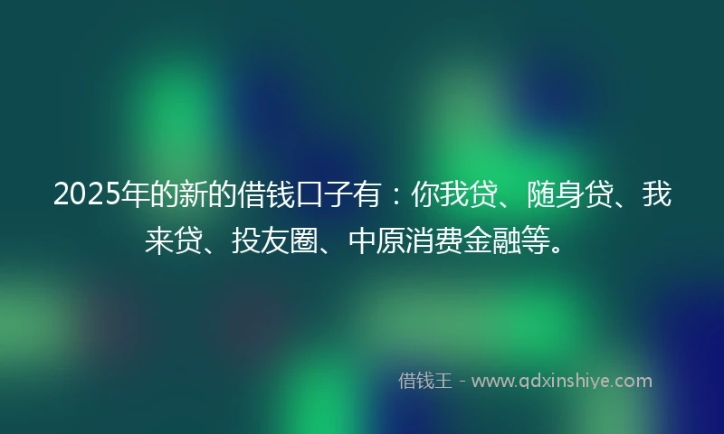 2025年的新的借钱口子有:你我贷、随身贷、我来贷、投友圈、中原消费金融等。