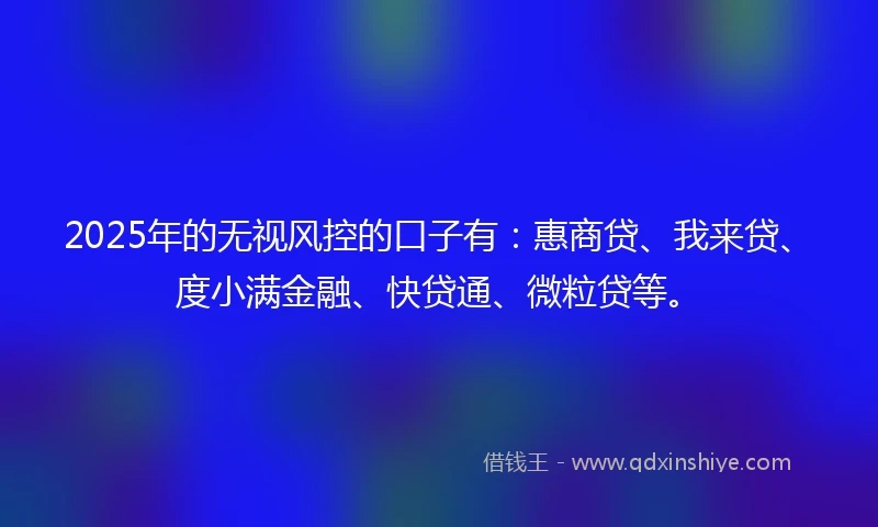 2025年的无视风控的口子有：惠商贷、我来贷、度小满金融、快贷通、微粒贷等。
