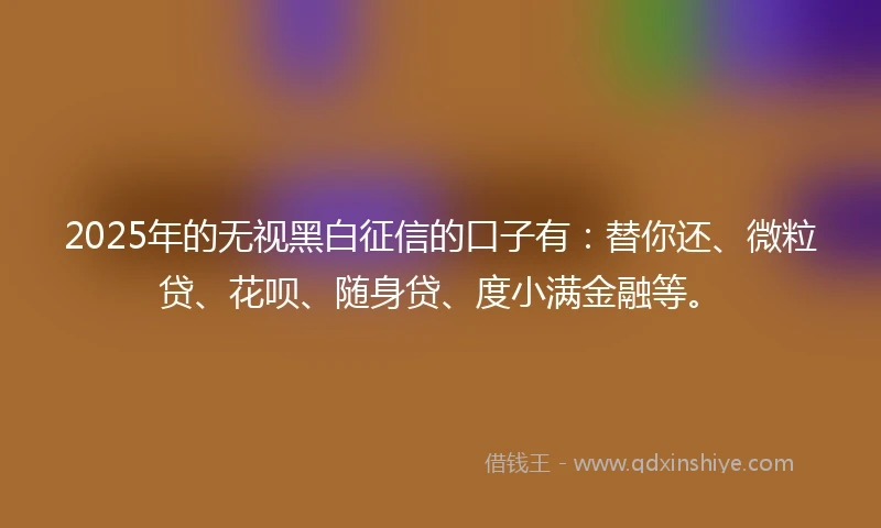 2025年的无视黑白征信的口子有：替你还、微粒贷、花呗、随身贷、度小满金融等。