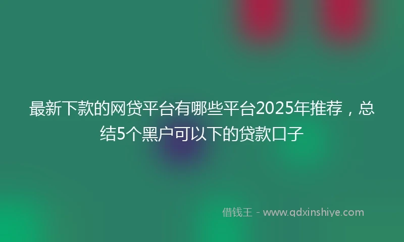 最新下款的网贷平台有哪些平台2025年推荐，总结5个黑户可以下的贷款口子