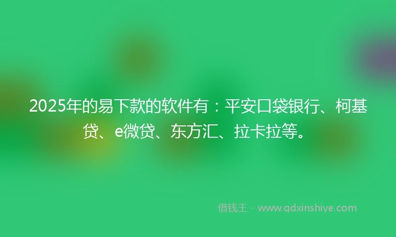2025年的易下款的软件有：平安口袋银行、柯基贷、e微贷、东方汇、拉卡拉等。