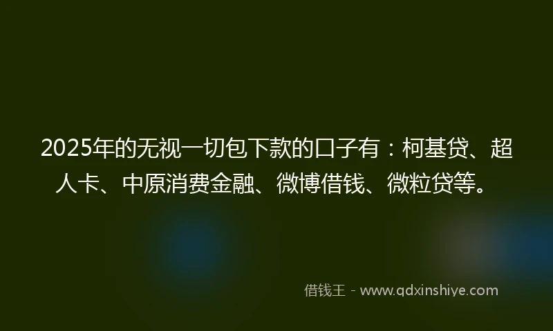 2025年的无视一切包下款的口子有:柯基贷、超人卡、中原消费金融、微博借钱、微粒贷等。