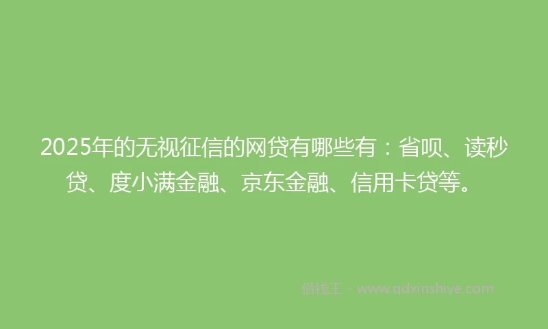 2025年的无视征信的网贷有哪些有：省呗、读秒贷、度小满金融、京东金融、信用卡贷等。
