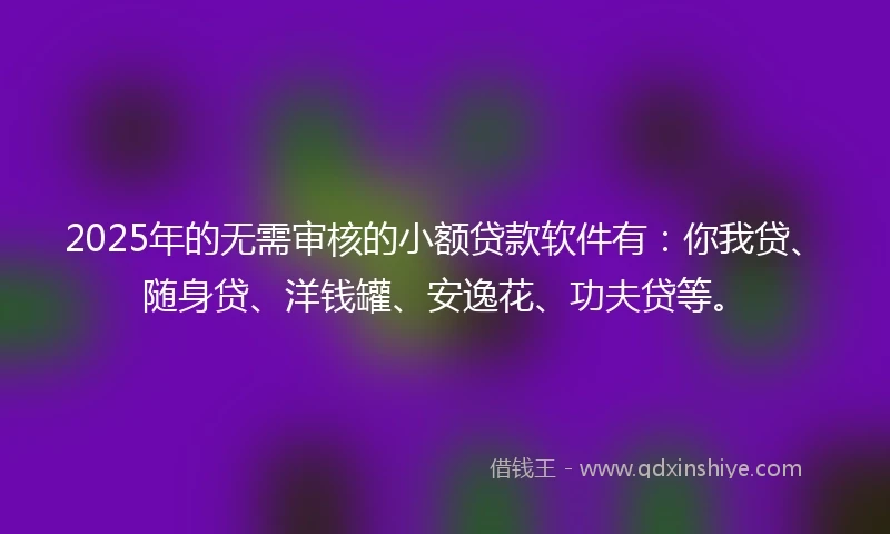 2025年的无需审核的小额贷款软件有：你我贷、随身贷、洋钱罐、安逸花、功夫贷等。
