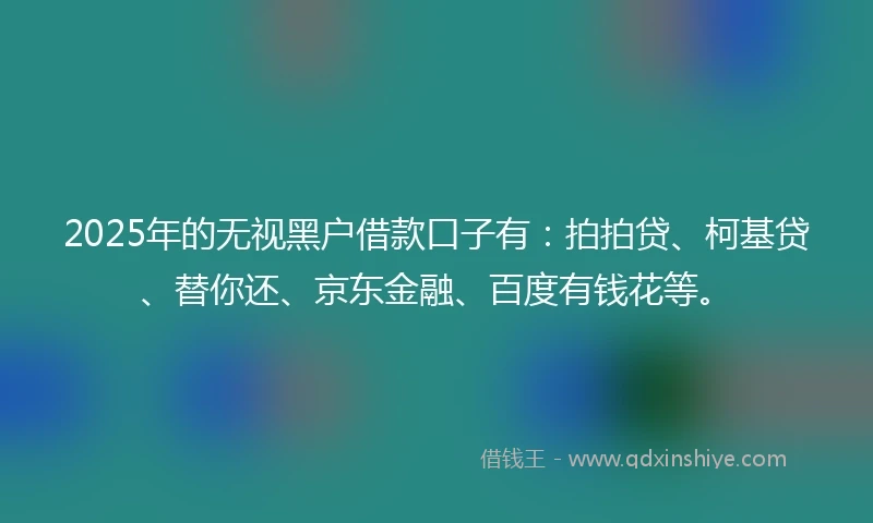 2025年的无视黑户借款口子有：拍拍贷、柯基贷、替你还、京东金融、百度有钱花等。