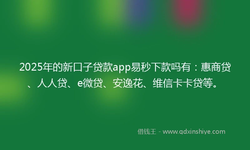 2025年的新口子贷款app易秒下款吗有：惠商贷、人人贷、e微贷、安逸花、维信卡卡贷等。