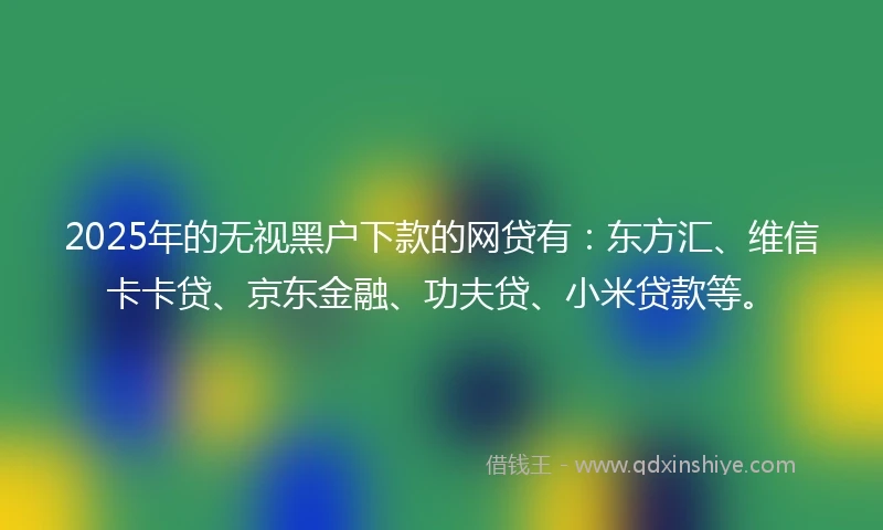 2025年的无视黑户下款的网贷有：东方汇、维信卡卡贷、京东金融、功夫贷、小米贷款等。