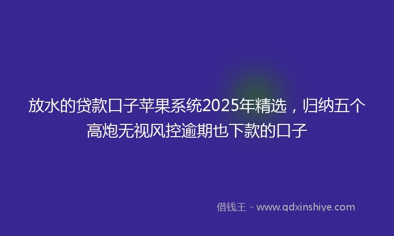 放水的贷款口子苹果系统2025年精选，归纳五个高炮无视风控逾期也下款的口子