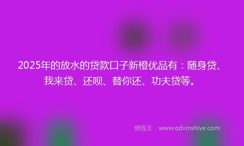 2025年的放水的贷款口子新橙优品有：随身贷、我来贷、还呗、替你还、功夫贷等。