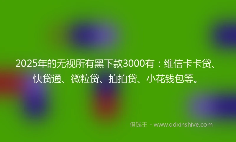 2025年的无视所有黑下款3000有：维信卡卡贷、快贷通、微粒贷、拍拍贷、小花钱包等。