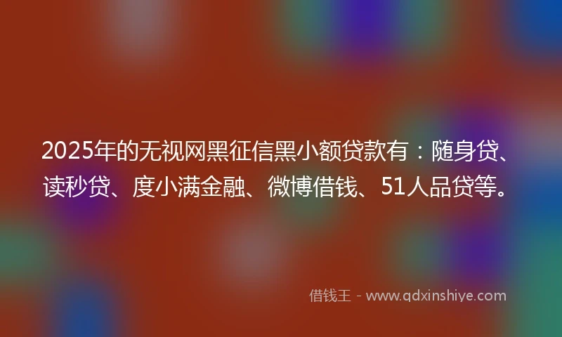 2025年的无视网黑征信黑小额贷款有：随身贷、读秒贷、度小满金融、微博借钱、51人品贷等。