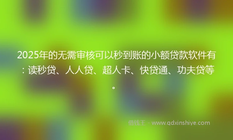 2025年的无需审核可以秒到账的小额贷款软件有：读秒贷、人人贷、超人卡、快贷通、功夫贷等。