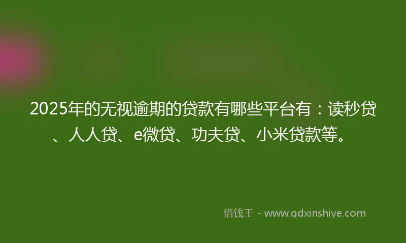 2025年的无视逾期的贷款有哪些平台有：读秒贷、人人贷、e微贷、功夫贷、小米贷款等。