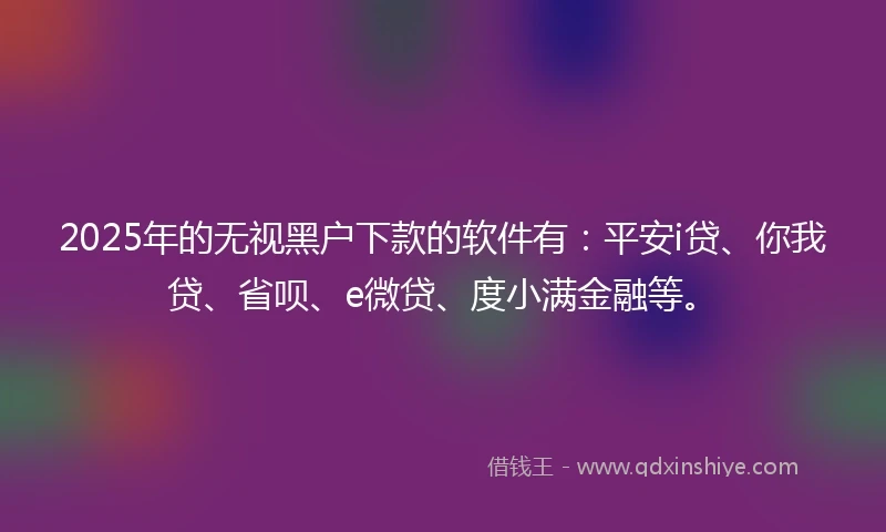 2025年的无视黑户下款的软件有：平安i贷、你我贷、省呗、e微贷、度小满金融等。
