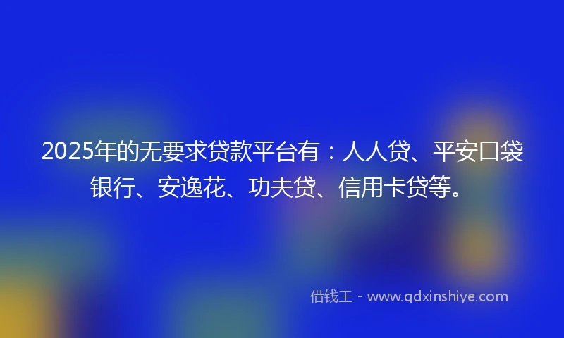 2025年的无要求贷款平台有:人人贷、平安口袋银行、安逸花、功夫贷、信用卡贷等。