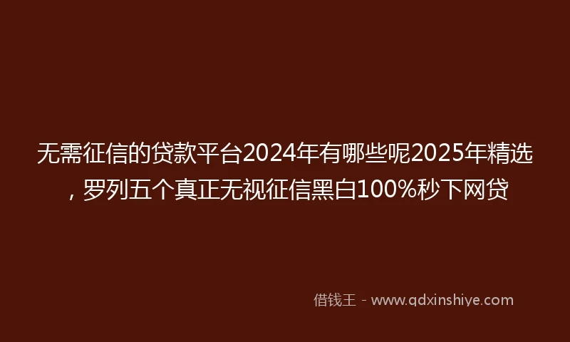 无需征信的贷款平台2024年有哪些呢2025年精选，罗列五个真正无视征信黑白100%秒下网贷