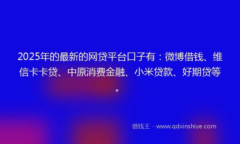 2025年的最新的网贷平台口子有：微博借钱、维信卡卡贷、中原消费金融、小米贷款、好期贷等。