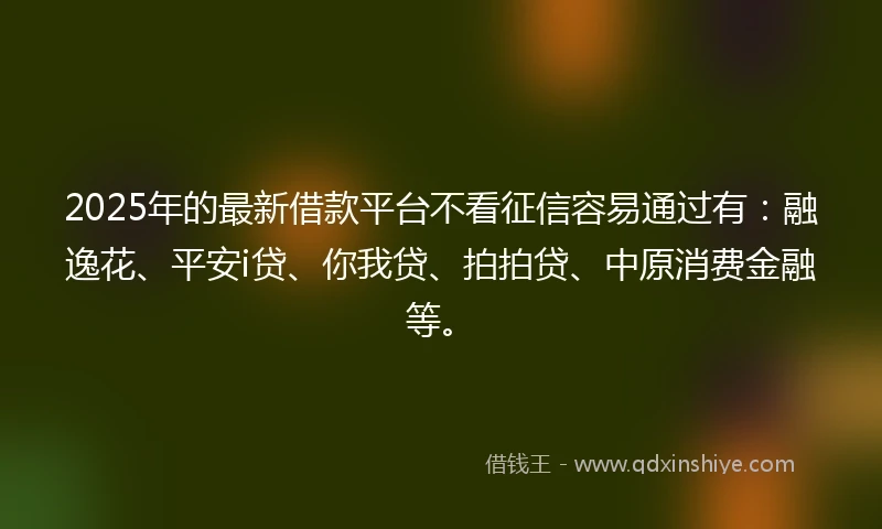 2025年的最新借款平台不看征信容易通过有：融逸花、平安i贷、你我贷、拍拍贷、中原消费金融等。