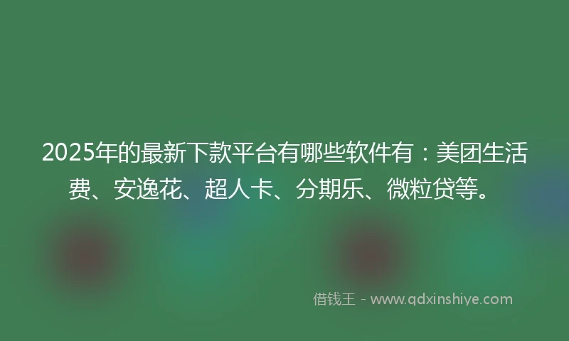 2025年的最新下款平台有哪些软件有:美团生活费、安逸花、超人卡、分期乐、微粒贷等。