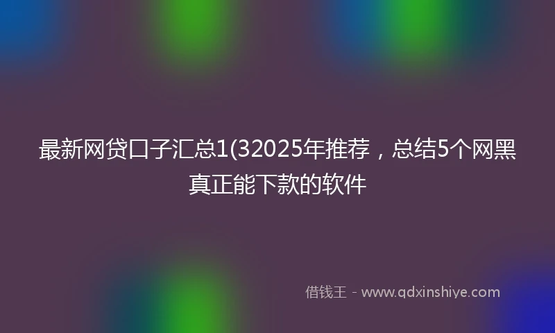 最新网贷口子汇总1(32025年推荐，总结5个网黑真正能下款的软件