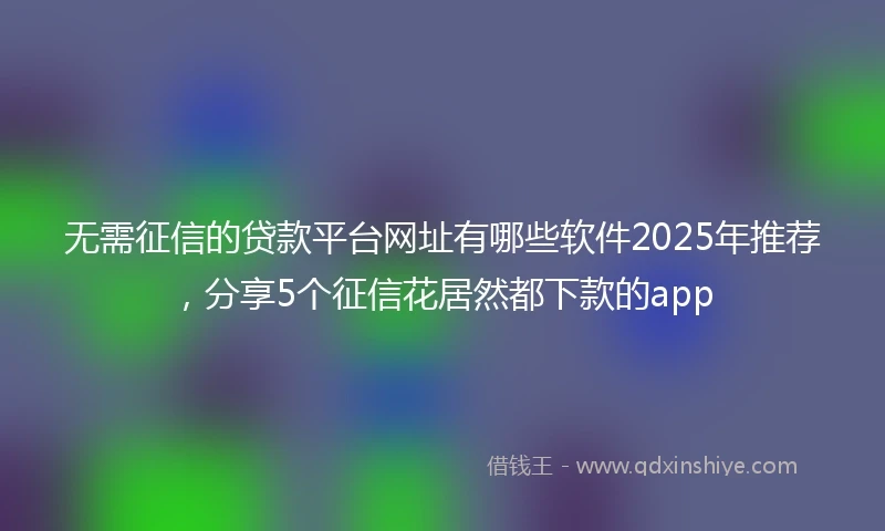 无需征信的贷款平台网址有哪些软件2025年推荐，分享5个征信花居然都下款的app