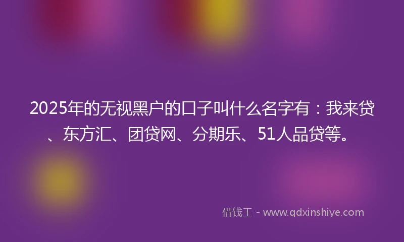 2025年的无视黑户的口子叫什么名字有：我来贷、东方汇、团贷网、分期乐、51人品贷等。