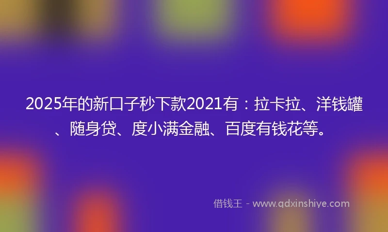2025年的新口子秒下款2021有：拉卡拉、洋钱罐、随身贷、度小满金融、百度有钱花等。