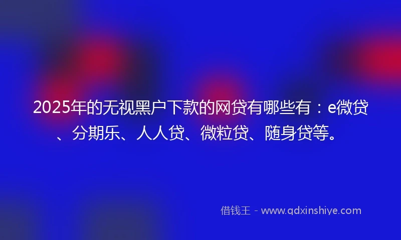 2025年的无视黑户下款的网贷有哪些有：e微贷、分期乐、人人贷、微粒贷、随身贷等。
