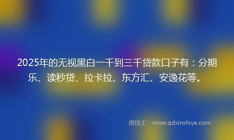 2025年的无视黑白一千到三千贷款口子有：分期乐、读秒贷、拉卡拉、东方汇、安逸花等。