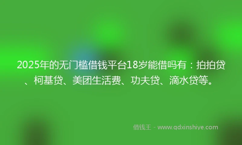 2025年的无门槛借钱平台18岁能借吗有：拍拍贷、柯基贷、美团生活费、功夫贷、滴水贷等。