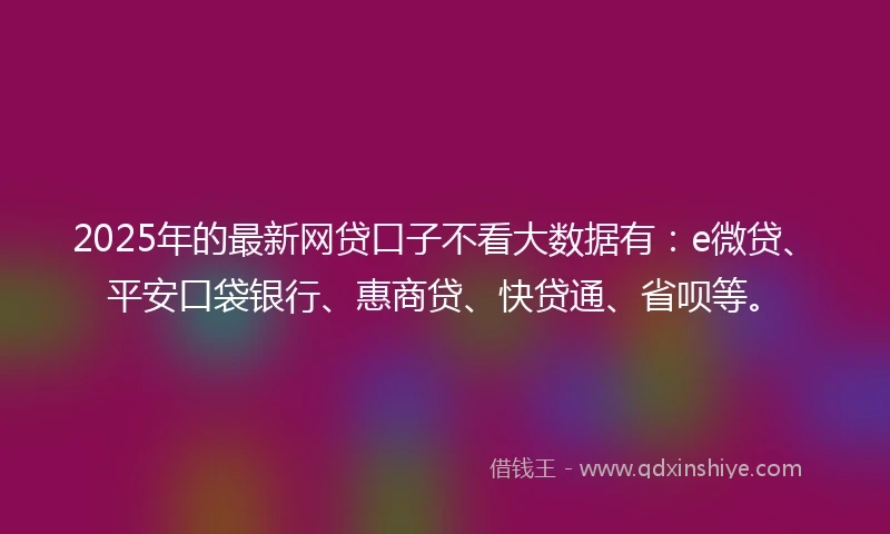 2025年的最新网贷口子不看大数据有：e微贷、平安口袋银行、惠商贷、快贷通、省呗等。