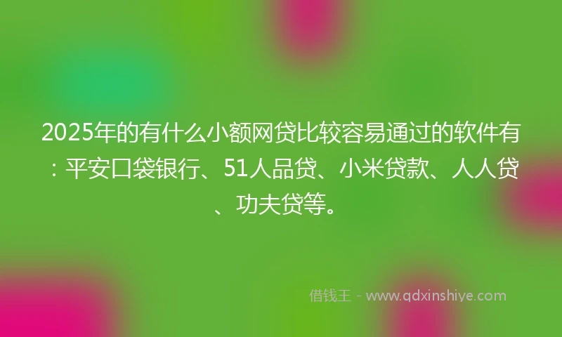 2025年的有什么小额网贷比较容易通过的软件有：平安口袋银行、51人品贷、小米贷款、人人贷、功夫贷等。