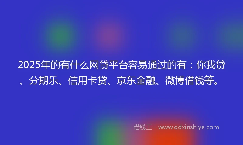 2025年的有什么网贷平台容易通过的有：你我贷、分期乐、信用卡贷、京东金融、微博借钱等。