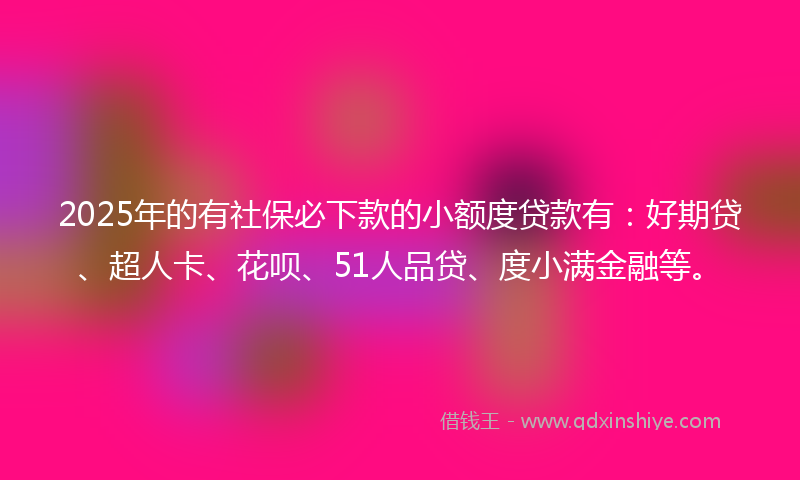 2025年的有社保必下款的小额度贷款有：好期贷、超人卡、花呗、51人品贷、度小满金融等。