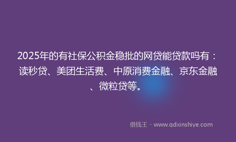 2025年的有社保公积金稳批的网贷能贷款吗有：读秒贷、美团生活费、中原消费金融、京东金融、微粒贷等。
