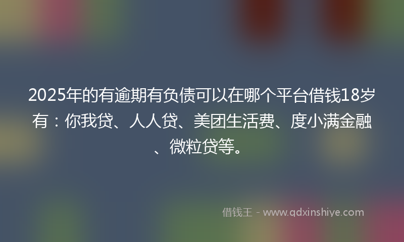 2025年的有逾期有负债可以在哪个平台借钱18岁有：你我贷、人人贷、美团生活费、度小满金融、微粒贷等。
