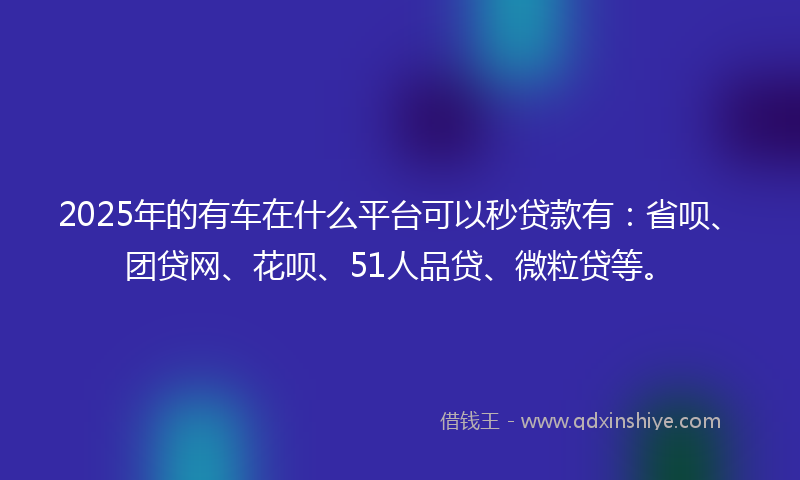 2025年的有车在什么平台可以秒贷款有：省呗、团贷网、花呗、51人品贷、微粒贷等。
